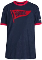 New Era Cleveland Guardians Navy Blue Throwback Pennant Ringer Short Sleeve Fashion T Shirt