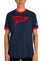 New Era Cleveland Guardians Navy Blue Throwback Pennant Ringer Short Sleeve Fashion T Shirt