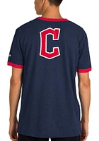 New Era Cleveland Guardians Navy Blue Throwback Pennant Ringer Short Sleeve Fashion T Shirt