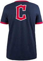New Era Cleveland Guardians Navy Blue Throwback Pennant Ringer Short Sleeve Fashion T Shirt
