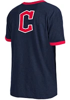 New Era Cleveland Guardians Navy Blue Throwback Pennant Ringer Short Sleeve Fashion T Shirt