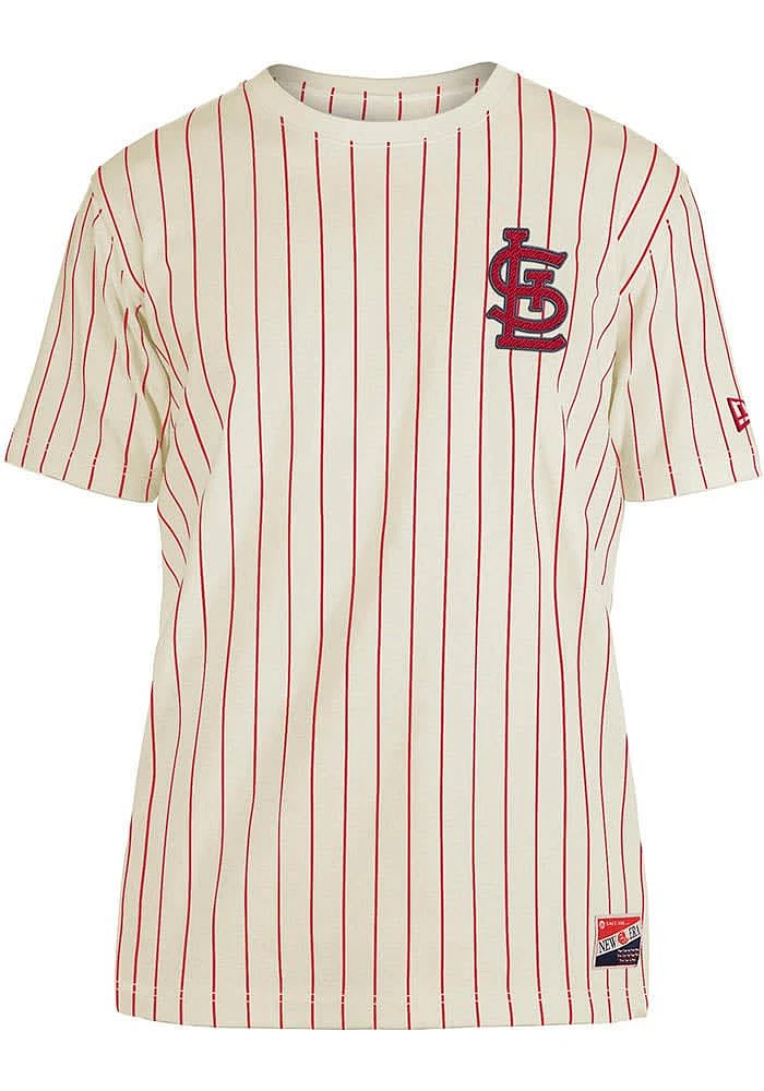 New Era St Louis Cardinals Ivory Throwback Pinstripe Logo Short Sleeve Fashion T Shirt