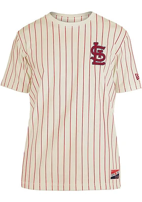 New Era St Louis Cardinals Ivory Throwback Pinstripe Logo Short Sleeve Fashion T Shirt
