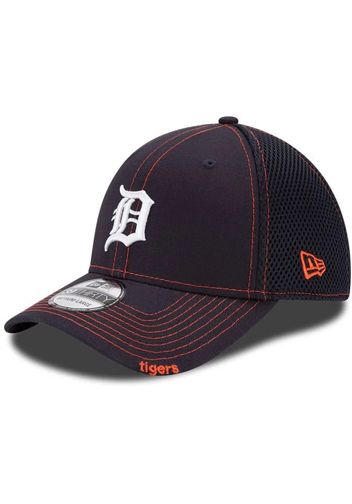 New Era Detroit Tigers Mens Navy Blue Team Neo 39THIRTY Iconic Flex Hat