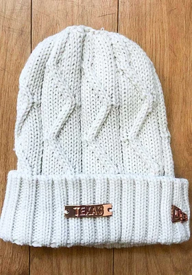 New Era Texas Ivory Metal Badge Ponytail Cuff Womens Knit Hat
