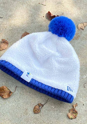 New Era Kansas Jayhawks White Retro Outer Sherpa Pom Beanie Womens Knit Hat
