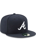 New Era Atlanta Braves Mens Navy Blue AC Road 59FIFTY Fitted Hat
