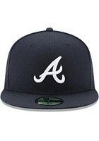 New Era Atlanta Braves Mens Navy Blue AC Road 59FIFTY Fitted Hat