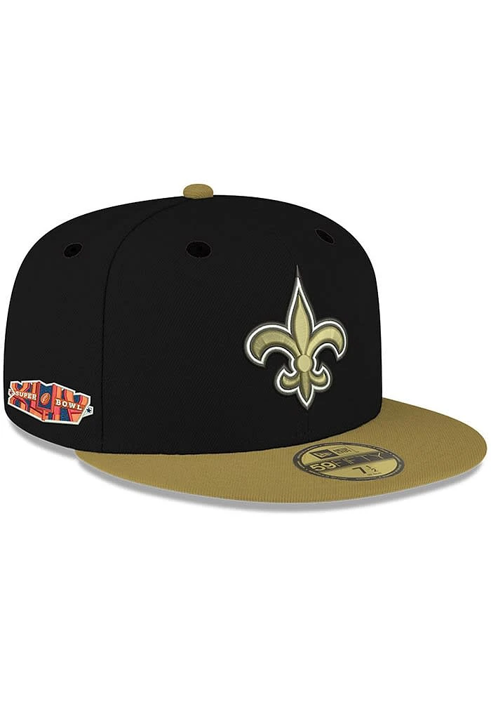 New Era Orleans Saints Mens Black Super Bowl XLIV Side Patch 59FIFTY Fitted Hat