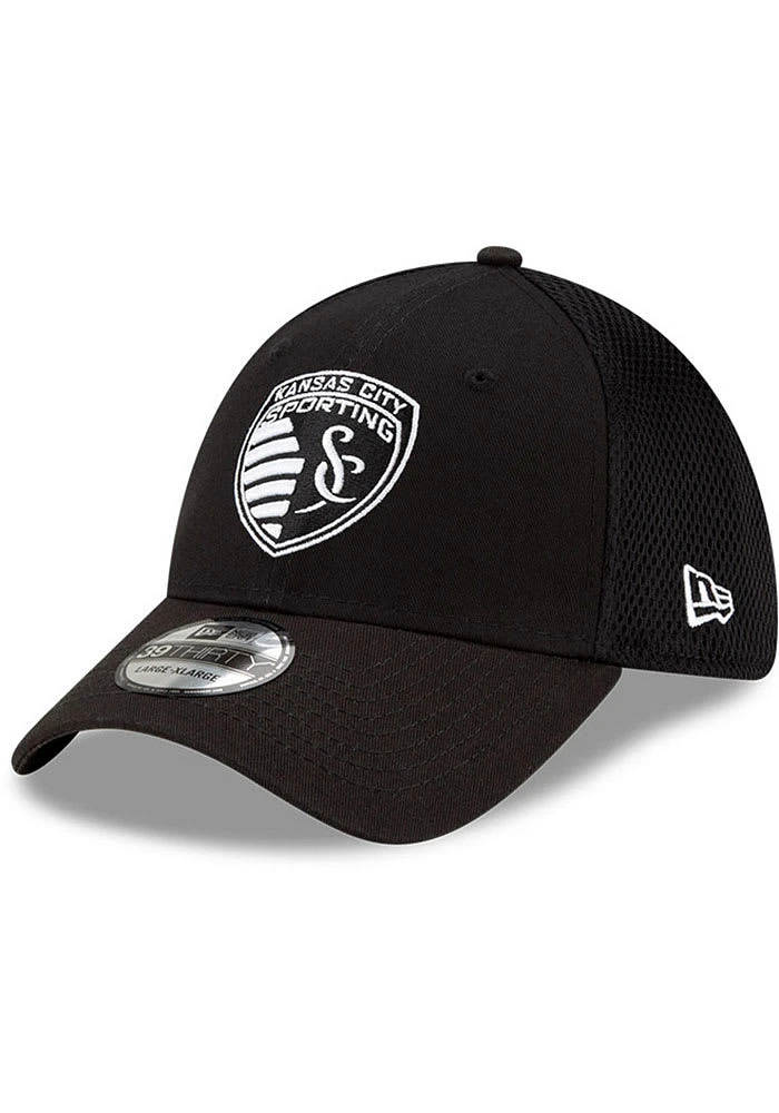 New Era Sporting Kansas City Mens Black and White Neo 39THIRTY Flex Hat