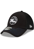 New Era Philadelphia 76ers Mens Black and White Neo 39THIRTY Flex Hat
