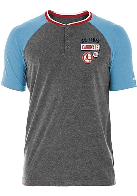New Era St Louis Cardinals Grey Throwback Henley Short Sleeve Fashion T Shirt