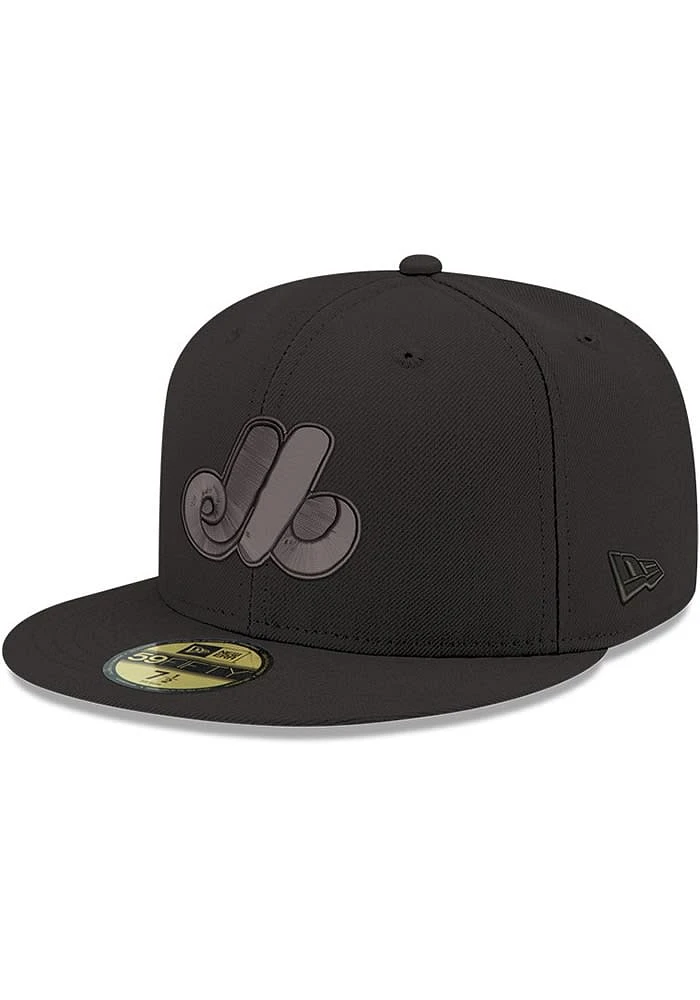 New Era Montreal Expos Mens Black Tonal Blue UV Cooperstown 59FIFTY Fitted Hat