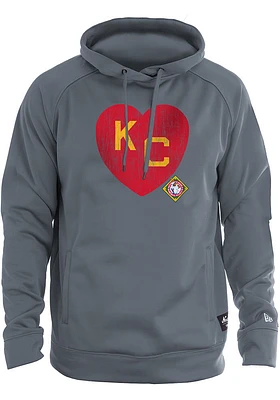 New Era Kansas City Monarchs Mens Charcoal KC Heart Long Sleeve Hoodie