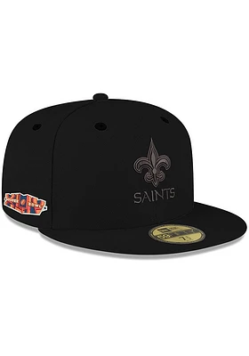 New Era Orleans Saints Mens Black Tonal Super Bowl Side Patch 59FIFTY Fitted Hat