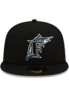 New Era Miami Marlins Mens Black World Series Patch Up 59FIFTY Fitted Hat