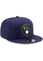 New Era Milwaukee Brewers Mens Navy Blue AC On-Field Home 59FIFTY Fitted Hat
