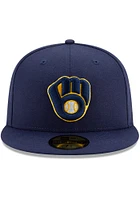 New Era Milwaukee Brewers Mens Navy Blue AC On-Field Home 59FIFTY Fitted Hat