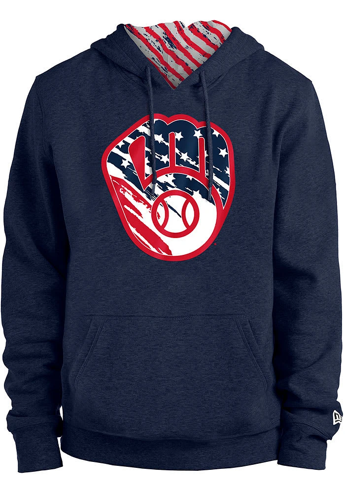 New Era Milwaukee Brewers Mens Navy Blue Flag Filled Long Sleeve Hoodie