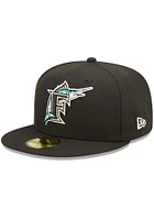 New Era Miami Marlins Mens Black POP SWEAT 5950 Fitted Hat