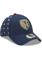 New Era Sporting Kansas City Mens Navy Blue MLS 2022 Americana 39THIRTY Flex Hat