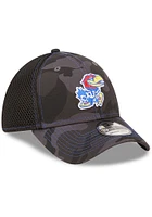 New Era Kansas Jayhawks Mens Black Camo 39THIRTY Flex Hat