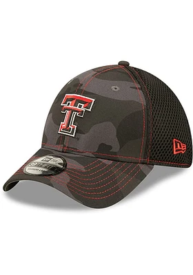 New Era Texas Tech Red Raiders Mens Black Camo 39THIRTY Flex Hat