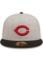 New Era Cincinnati Reds Mens Grey Heather Patch 59FIFTY Fitted Hat