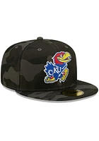 New Era Kansas Jayhawks Mens Black Camo 59FIFTY Fitted Hat