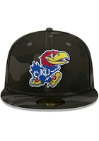 New Era Kansas Jayhawks Mens Black Camo 59FIFTY Fitted Hat