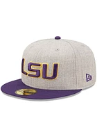 New Era LSU Tigers Mens Grey Heather Patch 59FIFTY Fitted Hat