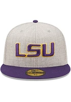New Era LSU Tigers Mens Grey Heather Patch 59FIFTY Fitted Hat