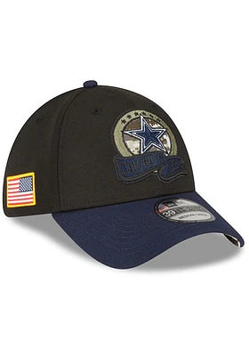 New Era Dallas Cowboys Mens Black 2022 Salute to Service 39THIRTY Flex Hat