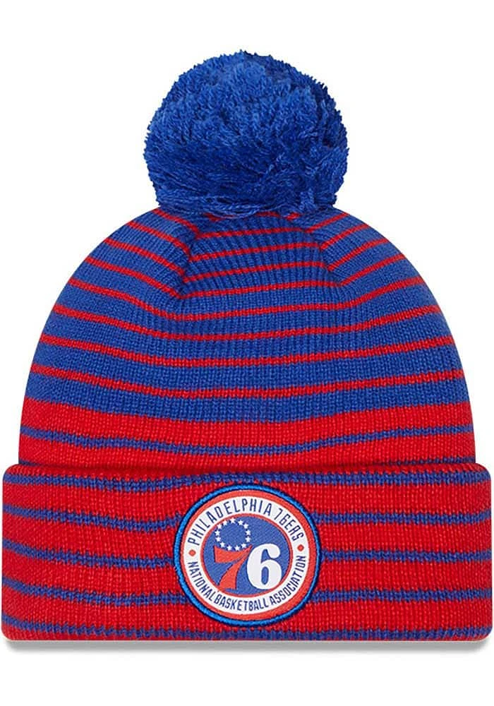 New Era Philadelphia 76ers Blue Patch Pom Mens Knit Hat