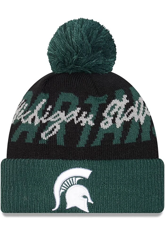 New Era Michigan State Spartans Black Confident Pom Mens Knit Hat