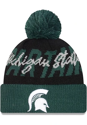New Era Michigan State Spartans Black Confident Pom Mens Knit Hat