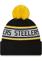 New Era Pittsburgh Steelers Black Repeat Pom Mens Knit Hat