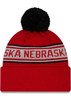 New Era Nebraska Cornhuskers Red Repeat Pom Mens Knit Hat