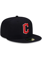New Era Cleveland Guardians Mens Navy Blue Road AC 59FIFTY Fitted Hat