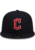 New Era Cleveland Guardians Mens Navy Blue Road AC 59FIFTY Fitted Hat