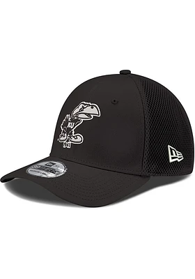 New Era Kansas Jayhawks Mens Black White Logo Neo 39THIRTY Flex Hat