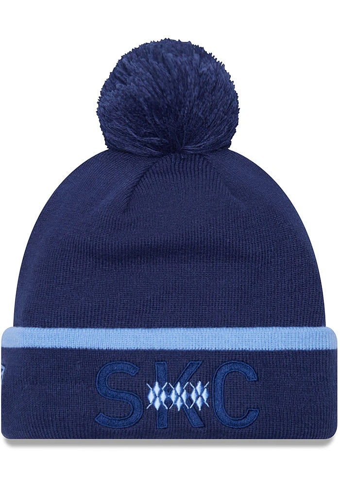 New Era Sporting Kansas City Navy Blue 2023 MLS Kick Off Cuff Pom Mens Knit Hat