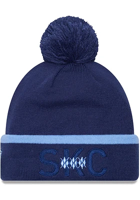 New Era Sporting Kansas City Navy Blue 2023 MLS Kick Off Cuff Pom Mens Knit Hat