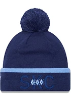 New Era Sporting Kansas City Navy Blue 2023 MLS Kick Off Cuff Pom Mens Knit Hat