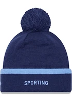New Era Sporting Kansas City Navy Blue 2023 MLS Kick Off Cuff Pom Mens Knit Hat