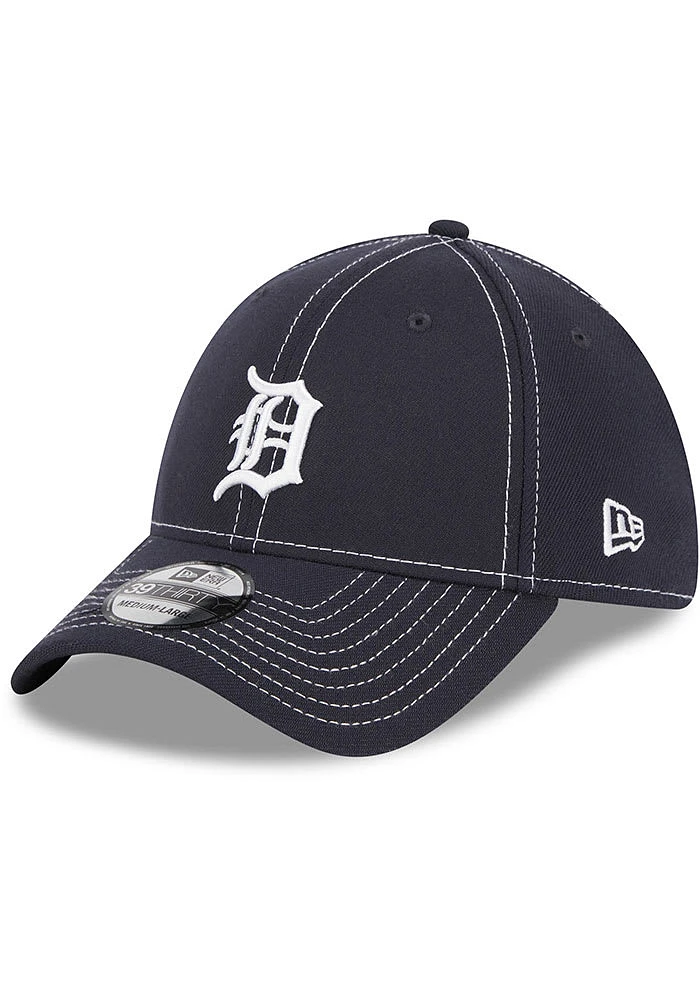 New Era Detroit Tigers Mens Navy Blue Team Classic 39THIRTY Iconic Flex Hat