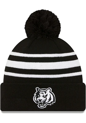 New Era Cincinnati Bengals Black KNIT POM CINBEN BLACK WHITE BW TIG Mens Knit Hat