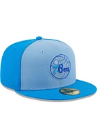 New Era Philadelphia 76ers Mens Blue Tri Tone Team 59FIFTY Fitted Hat