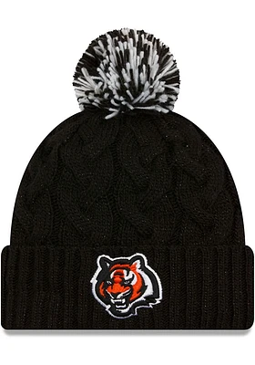 New Era Cincinnati Bengals Black Cozy Cable Cuff Pom Womens Knit Hat