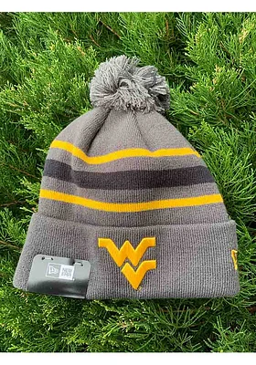 New Era West Virginia Mountaineers Grey Cuff Pom Mens Knit Hat